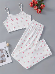 Floral Print Lounge Set Crew Neck Cami Top & Pants