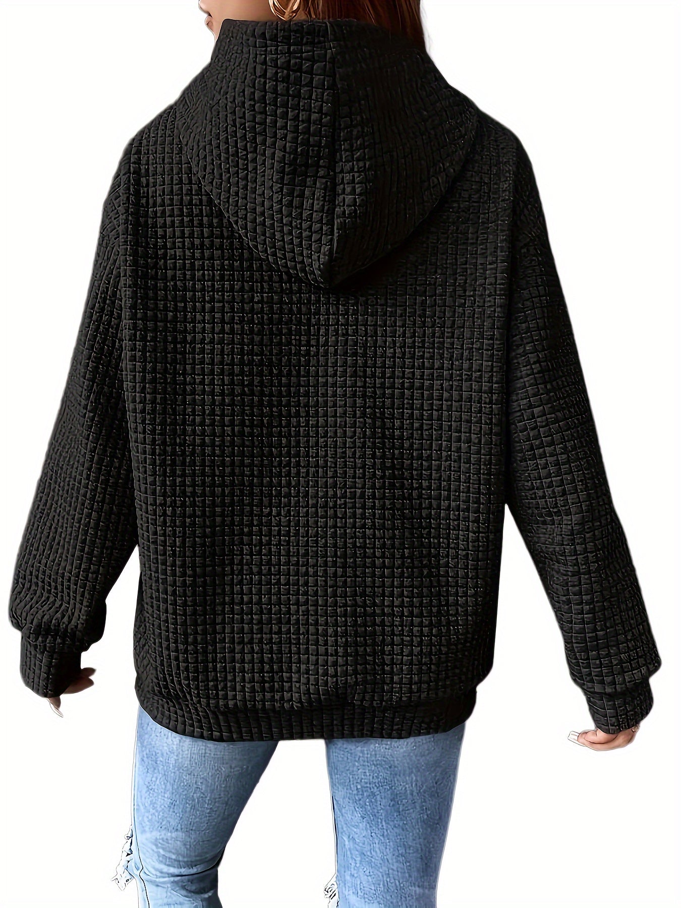 Waffle Pattern Zip Up Hoodie Coat With Pockets