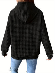 Waffle Pattern Zip Up Hoodie Coat With Pockets