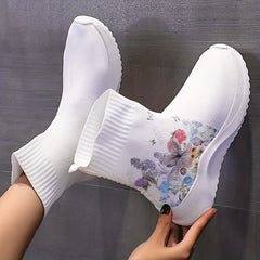 Flower & Butterfly Pattern Sneakers: Casual & Breathable Knit Sock Shoes