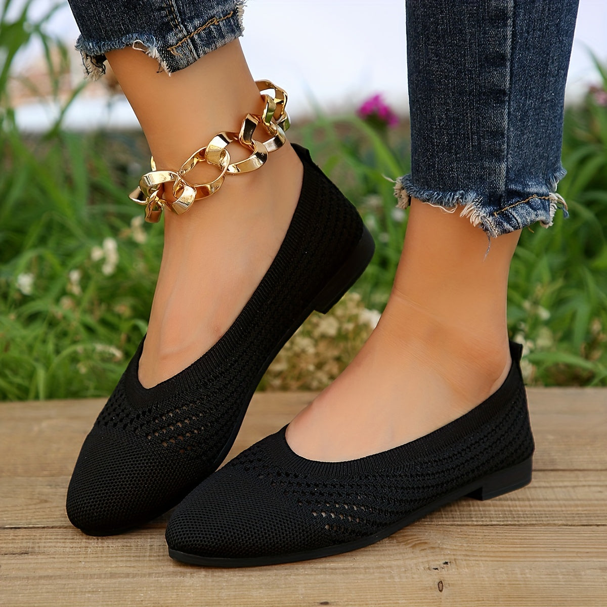 Women's Breathable Knit Flat Shoes Casual Pointed Toe Work Shoes