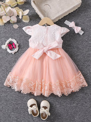 Girls Princess Dress Baby Girls Floral Graphic Mesh Puffy Casual