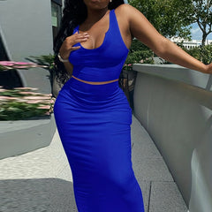 Sexy 2pc Set Scoop Neck Tank Top & Maxi Skirt Women's Outfit