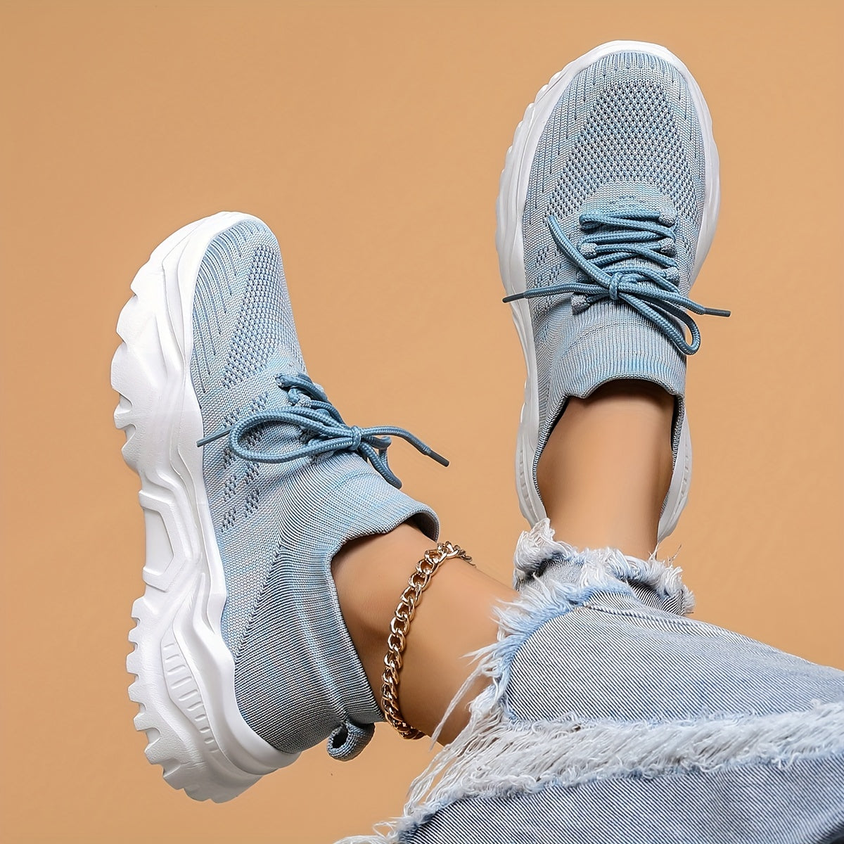 Women's Breathable Knit Sneakers Lightweight Low Top Lace Up Shoes