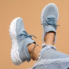 Women's Breathable Knit Sneakers Lightweight Low Top Lace Up Shoes