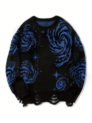 Galaxy Pattern Sweater Men's Casual Warm Crew Neck Pullover for Fall Winter