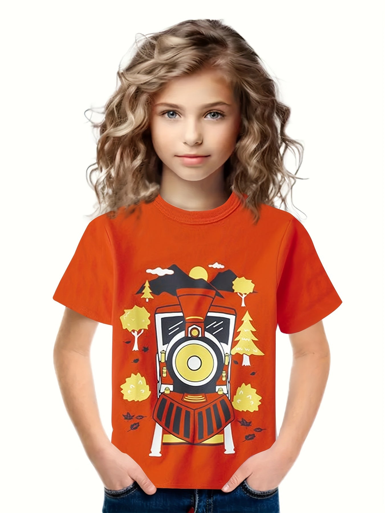 3D Train Graphic Short Sleeve T shirt For Girls boys Sports Summer
