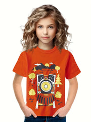 3D Train Graphic Short Sleeve T shirt For Girls boys Sports Summer