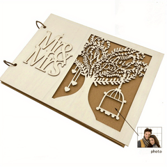 Wooden Wedding Guestbook Reception Book Mr Mrs LOVE Sign in Book Personalized