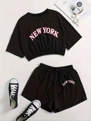 Women's Sporty Loungewear Set Crop Top & Drawstring Short