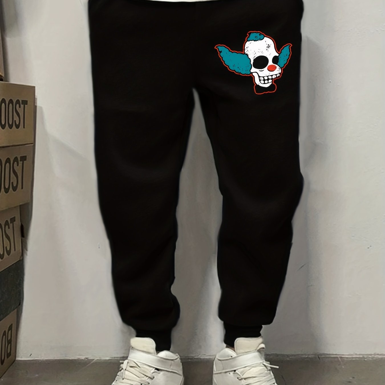 Cartoon Skull Pattern Men's Sweatpants Drawstring Jogger Pants
