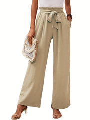 High Waist Wide Leg Pants with Belted Waist