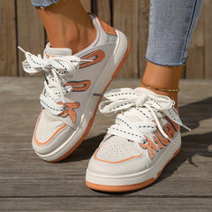 Women's Faux Leather Skate Shoes Non Slip Low Top Casual Walking Shoes