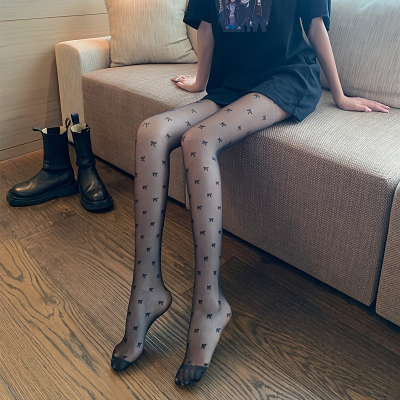 Bow Pattern High Waist Sheer Pantyhose Footed Stockings