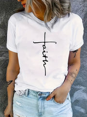 Faith Letter Graphic Crew Neck T-Shirt for Women