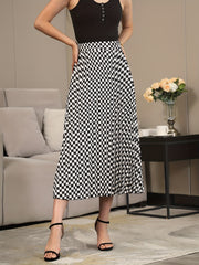 Checkerboard Print Pleated Skirts High Waist Women's Clothing