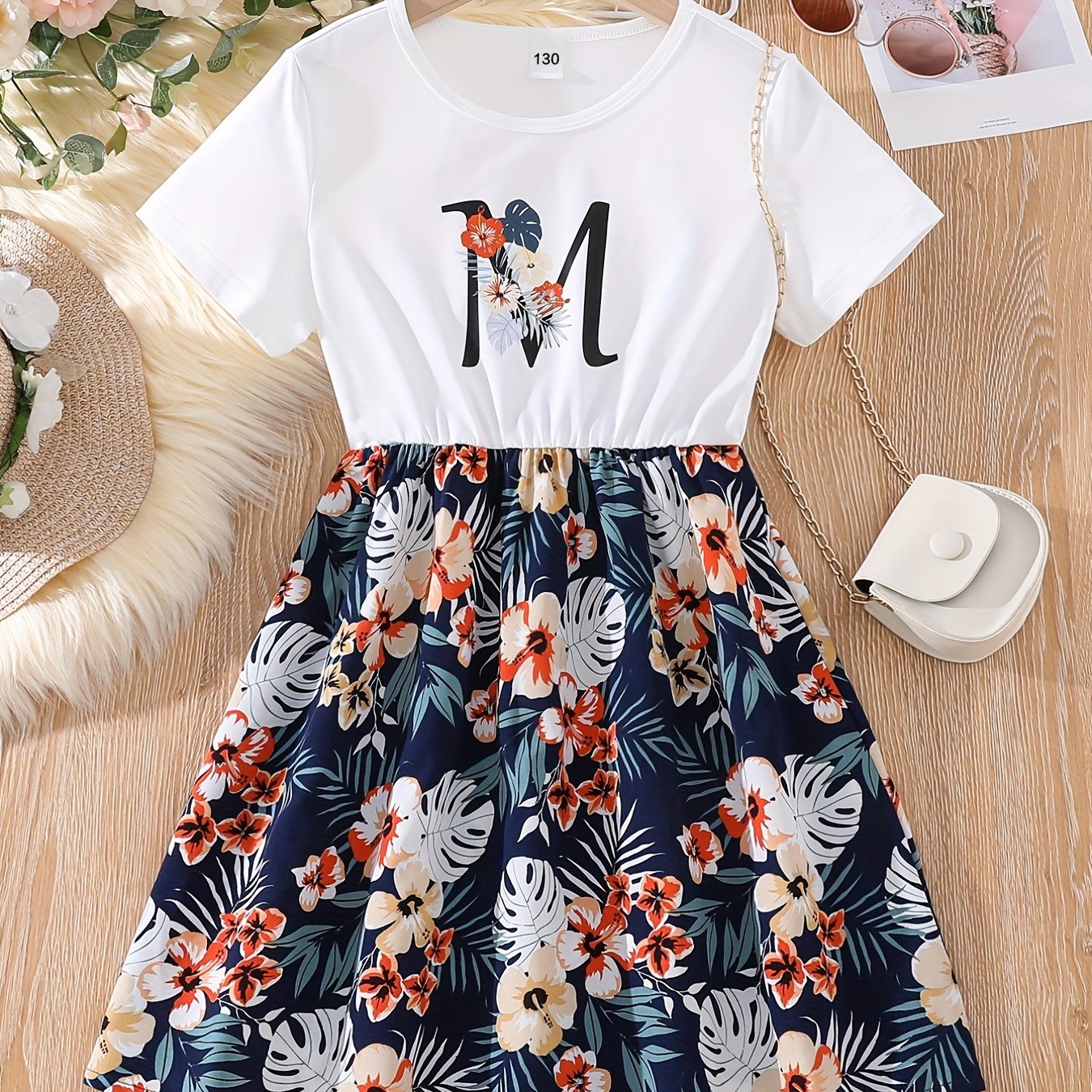 Kid Girls' Casual Dress Floral Skirt & T Shirt Patchwork Dresses