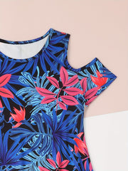 Girls Flower Cold Shoulder Dress Spring Summer Gift