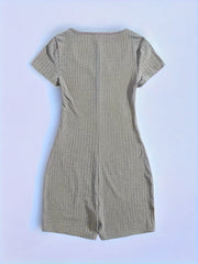 Ribbed Pajama Romper Short Sleeve V Neck Pajamas Women's Lingerie