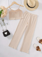 2pcs Toddler Girls Ribbed Knit Cami Crop Top & Elastic Waist Pants Set