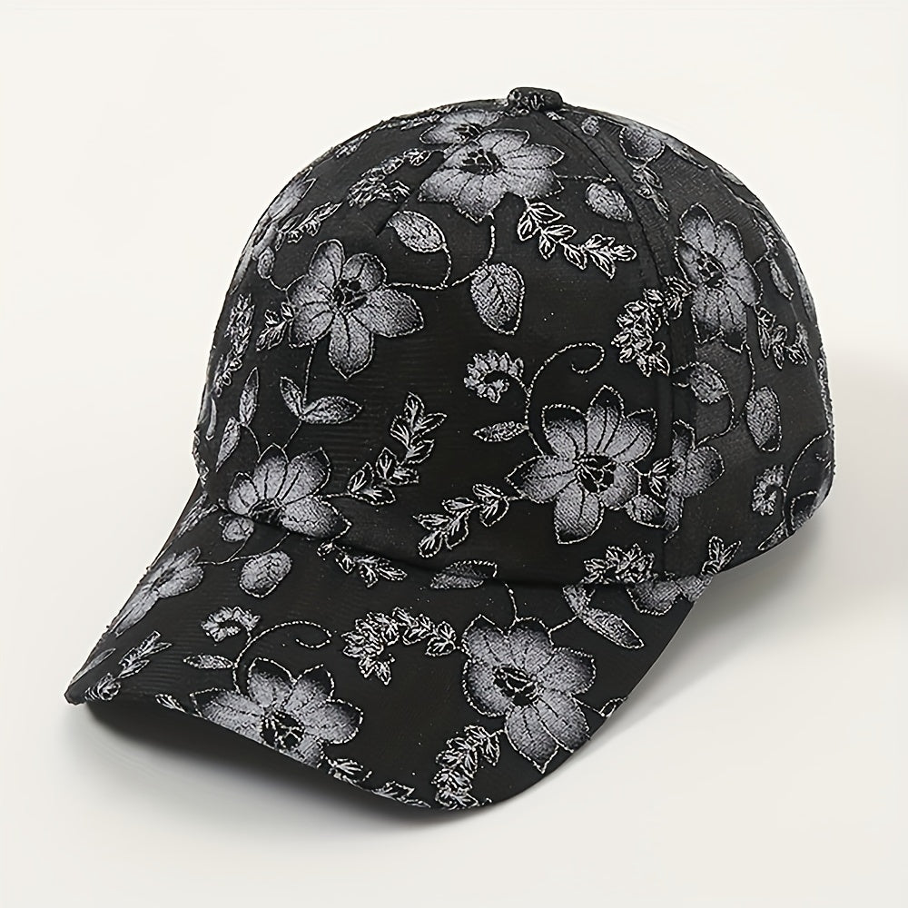 Vintage Flower Embroidery Baseball Cap Hot Stamping Solid Sun Hat Adjustable Dad
