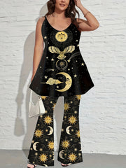 Sun & Moon Print Cami Top & Flared Leg Pants Set