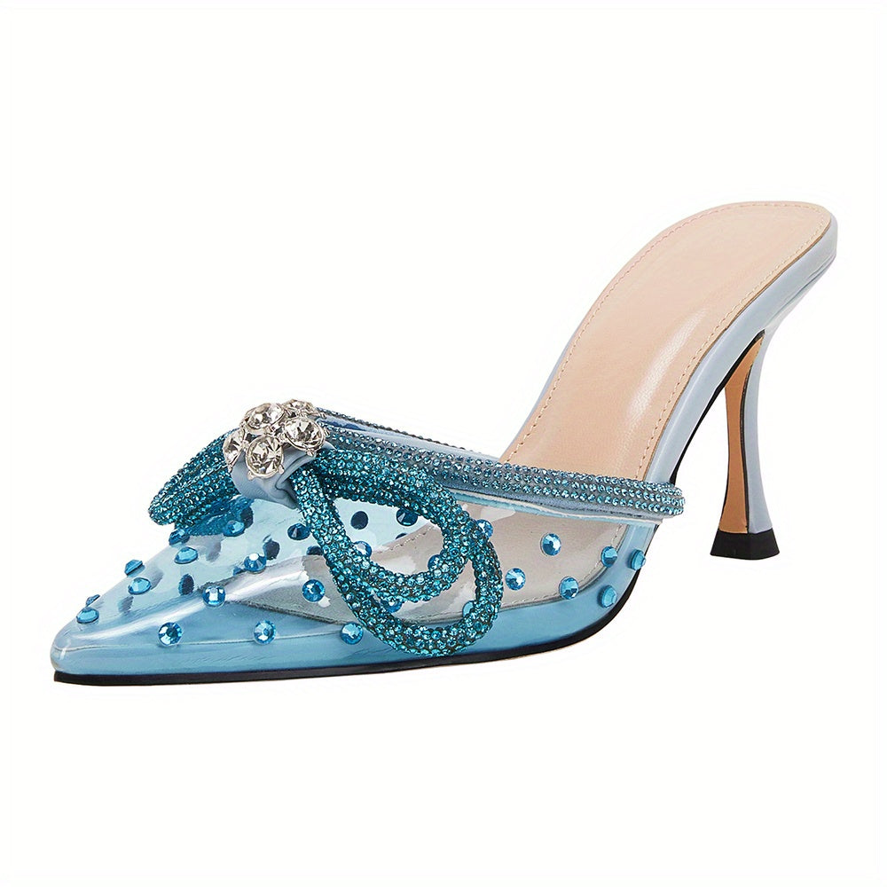 Women's Rhinestone Bow Slip On Stiletto Sandals