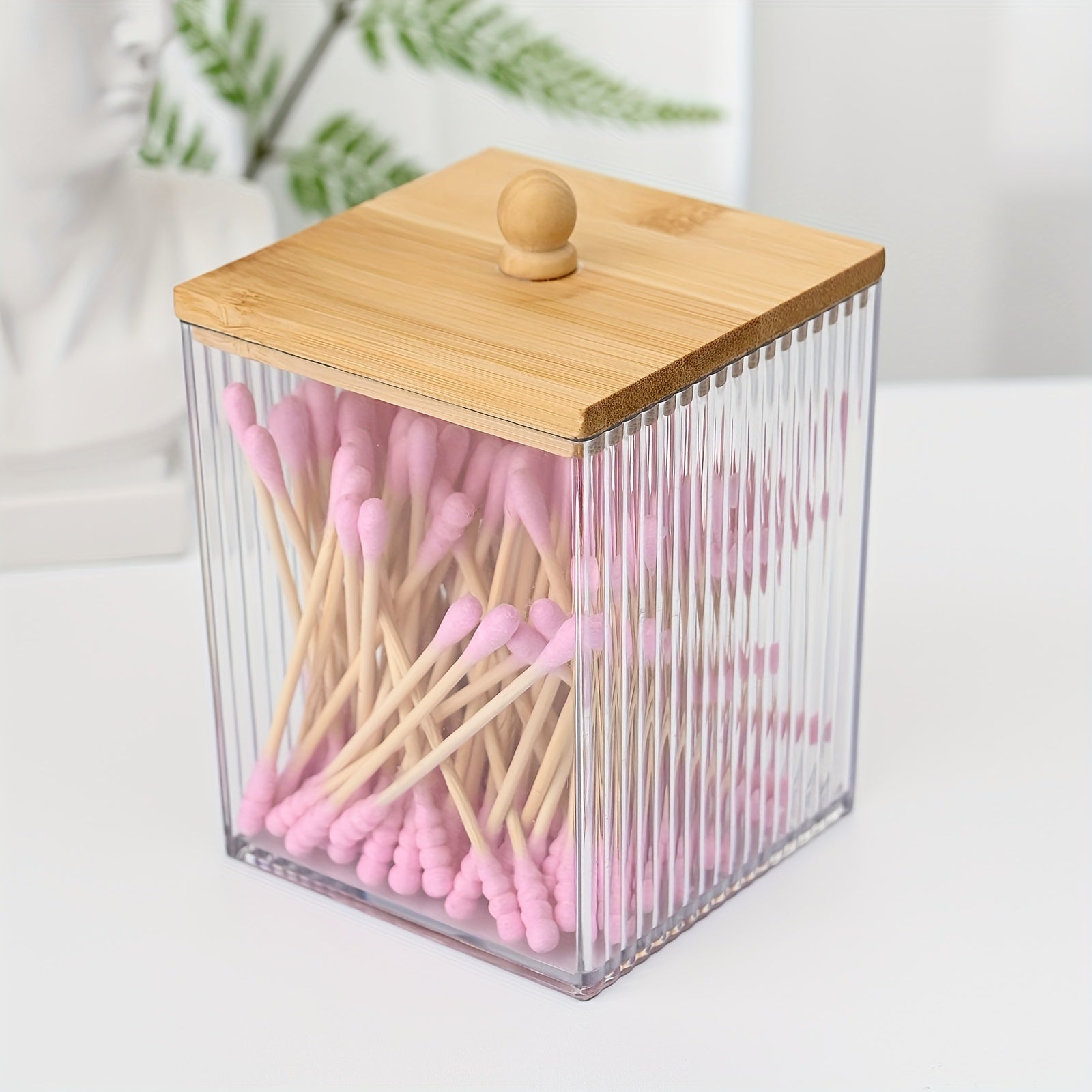 Acrylic Cotton Swabs Holder with Lid - Makeup Storage Canister Box