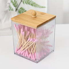 Acrylic Cotton Swabs Holder with Lid - Makeup Storage Canister Box