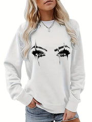 Eye Print Sweatshirt Crew Neck Casual Long Sleeve for Fall & Winter
