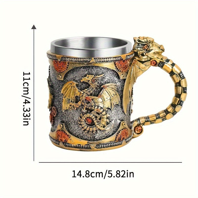 14oz Vintage Steel Beer Mug Dragon Design