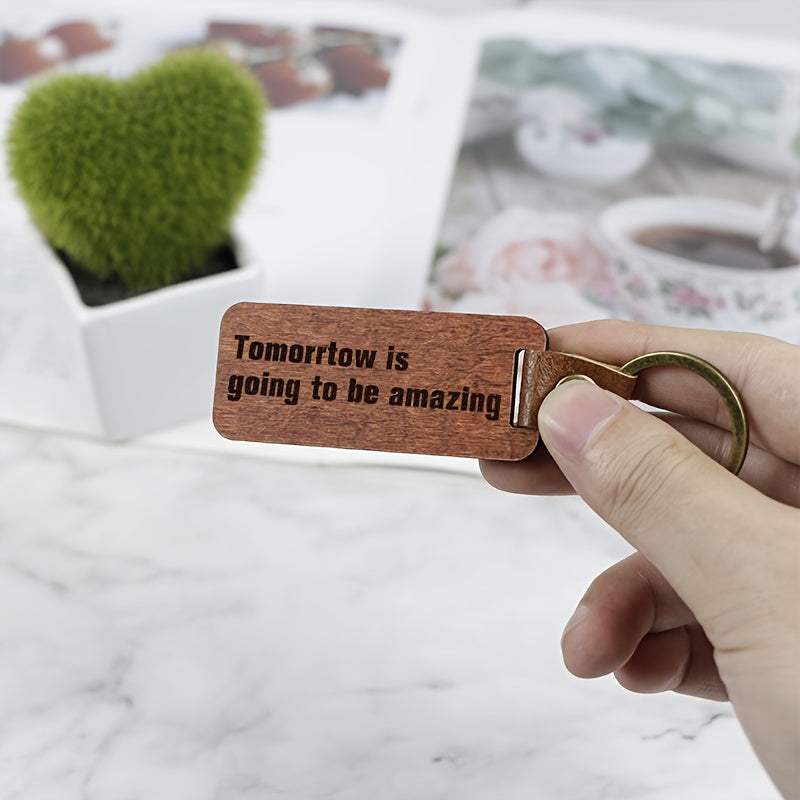 Rosewood Wooden Keychain With Inspirational Hints Retro Key Chain Keyring