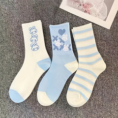 8 Pairs Cute Cartoon Bunny Crew Socks for Women