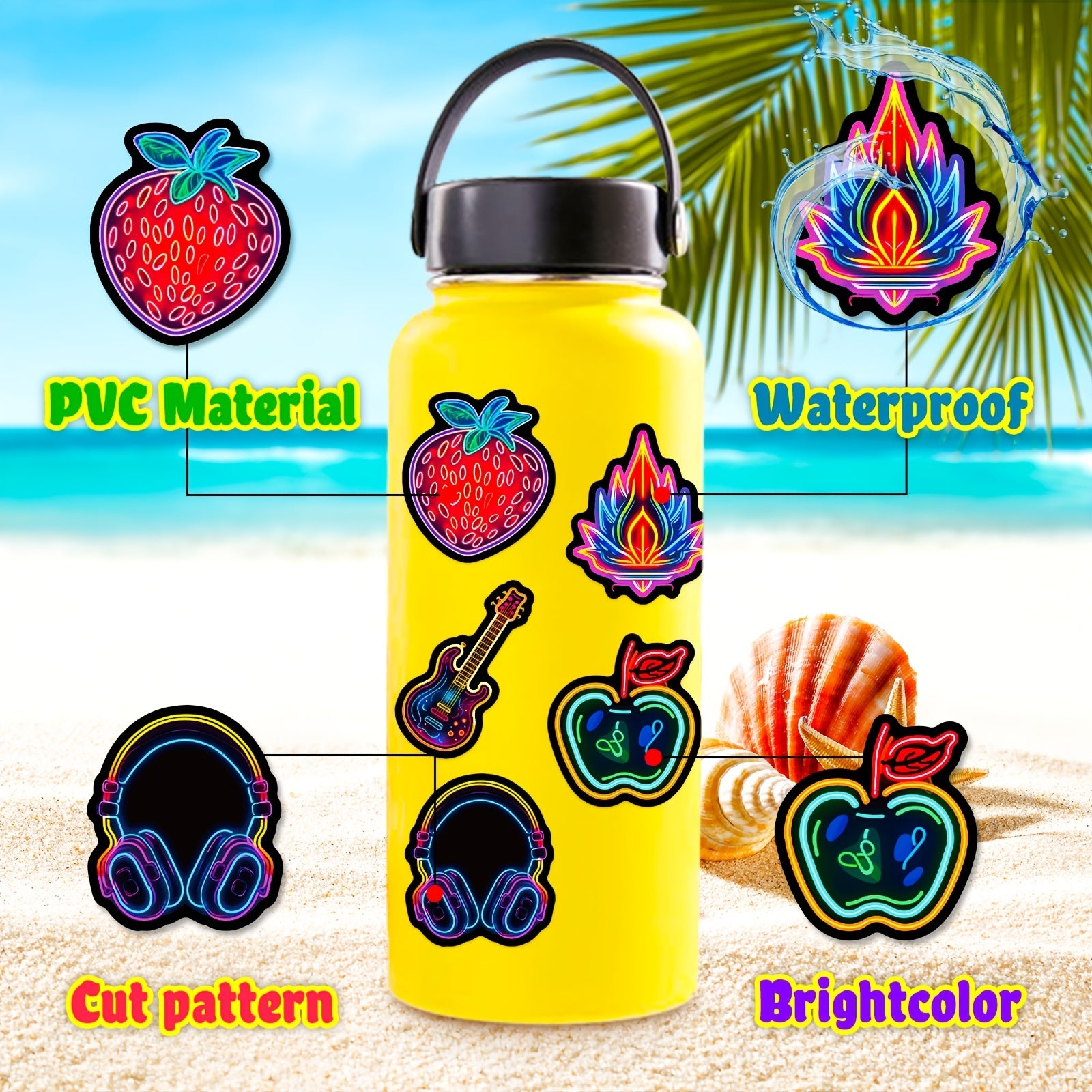 50pcs Neon Light Graffiti Stickers Creative Style Stickers For Adults