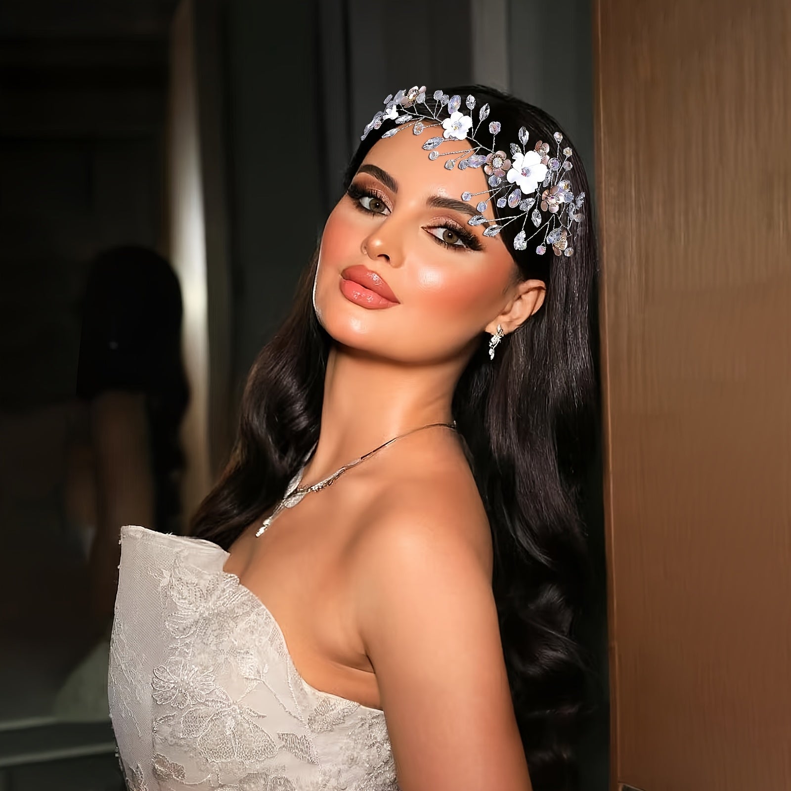 Whimsical Floral Bridal Headband with Sparkling Accents