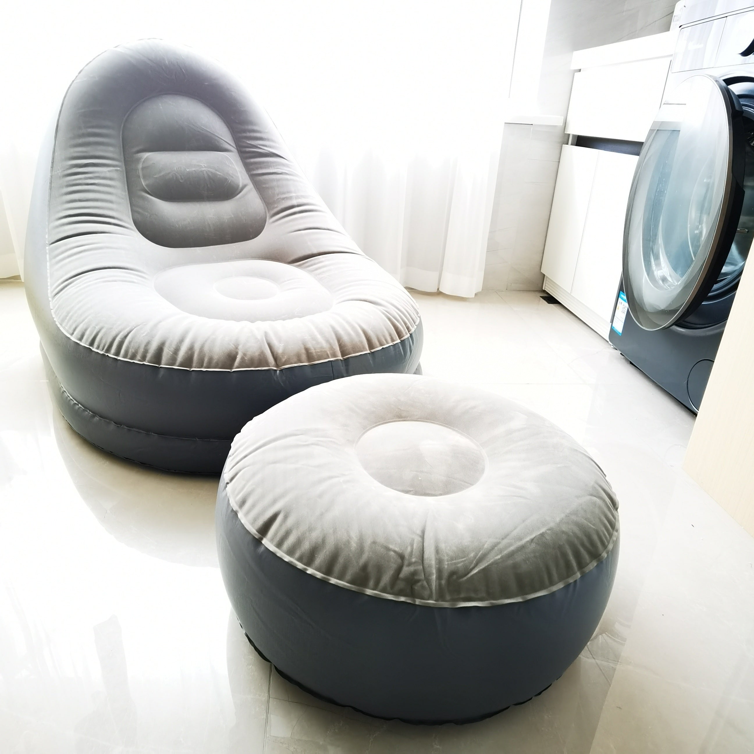 Inflatable Lounge Chair With Footstool Portable Inflatable Sofa Air Lounger