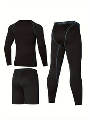 Men's Stretch Slim Fit Gym Outfit Set Long Sleeve T shirt And Shorts Legging Set