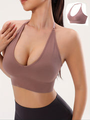 Sexy Deep V Seamless Sports Bra Halter Neck Back Bra