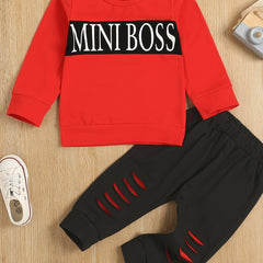 Kids Letter Print Sweatshirt & Pants Set