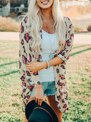 Leopard Print Long Length Open Front Cardigan Fall Winter Coat