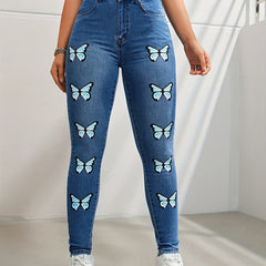 Butterfly Print High Rise Skinny Jeans