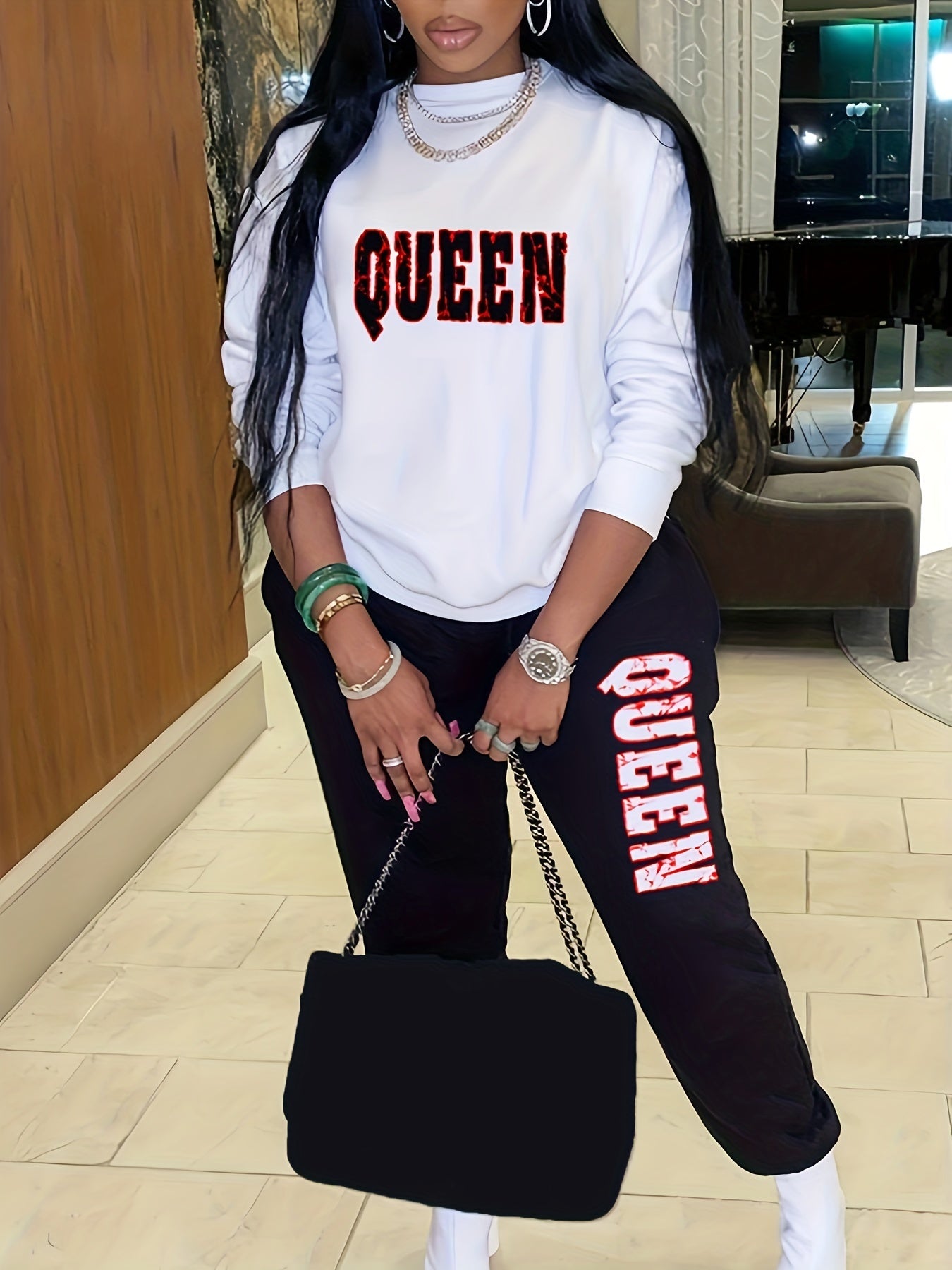 2 Piece Set Women's Letter Print Top & Pants Outfits