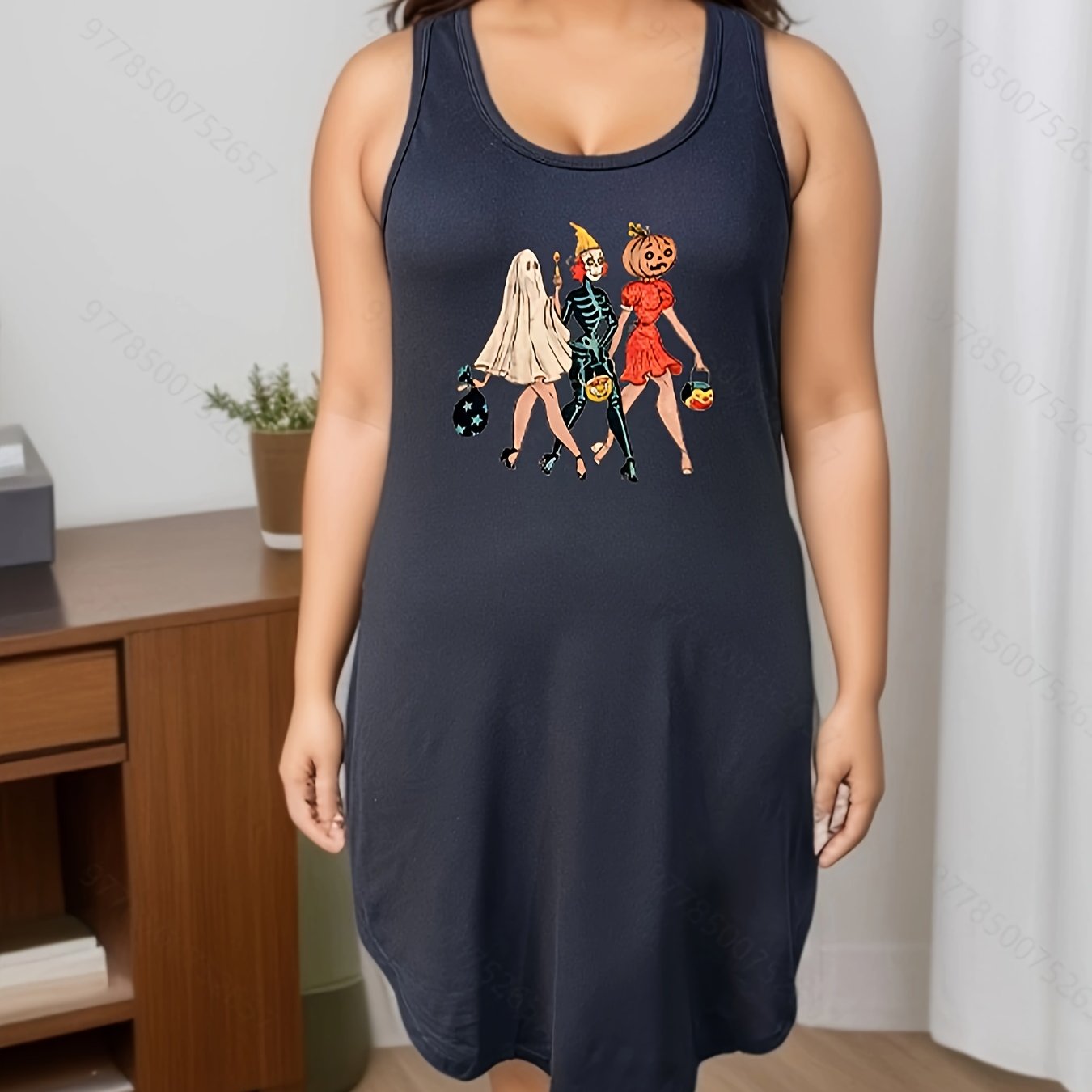Halloween Ghost & Skull & Pumpkin Print Sleep Dress