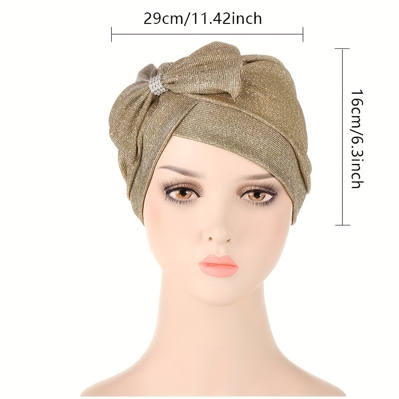 Bow Decor Turban Cap Solid Head Wraps Casual Head Scarf Ramadan Hijab Hats