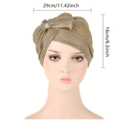 Bow Decor Turban Cap Solid Head Wraps Casual Head Scarf Ramadan Hijab Hats