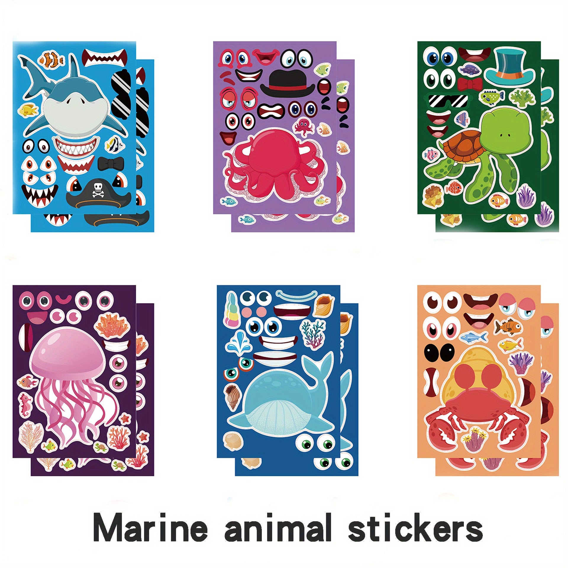 12pcs Sea Animal Puzzles & Stickers for Kids Learning & Play