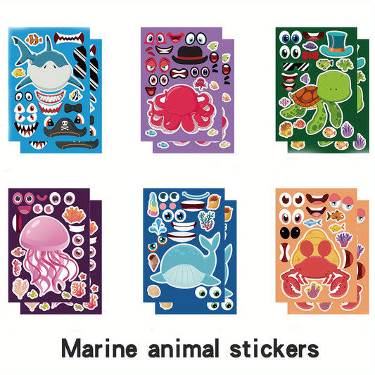 12pcs Sea Animal Puzzles & Stickers for Kids Learning & Play