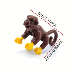 4pcs Brown Monkey Building Blocks DIY Zoo Playset