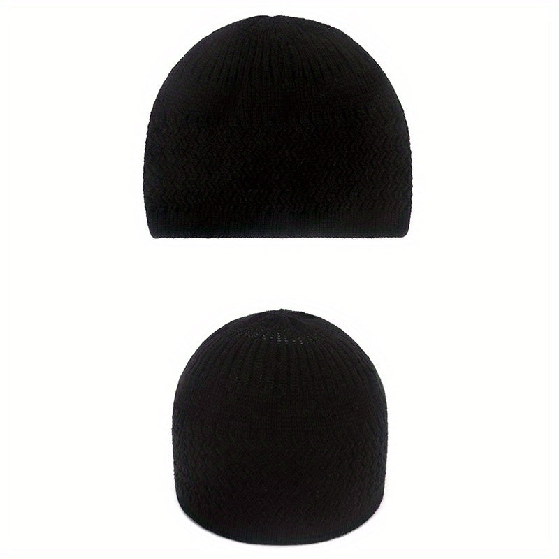 Unisex Ribbed Knitted Beanie Solid Wavy Striped Warm Knit Hat