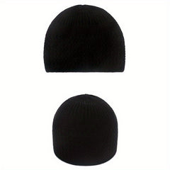 Unisex Ribbed Knitted Beanie Solid Wavy Striped Warm Knit Hat
